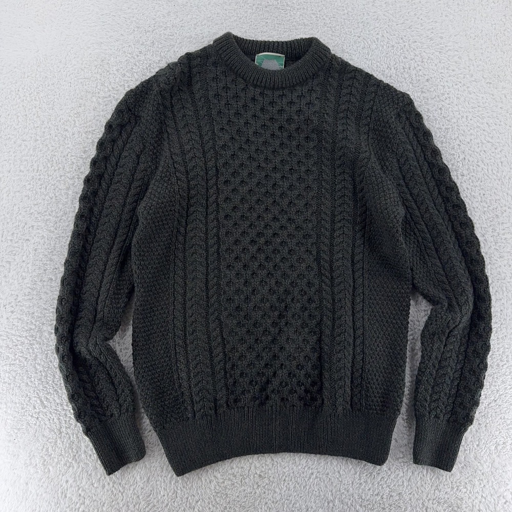 Dingle Woollen Company Sweater Fits SMALL (Tag L) Dark Gray Cable Knit Wool